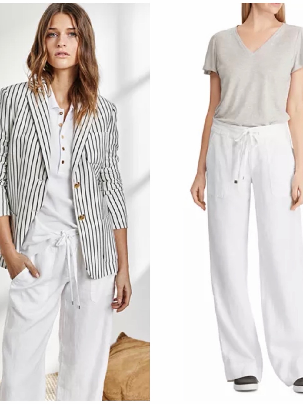 Ralph Lauren White Drawstring Linen-Wide Leg Pants Size 12